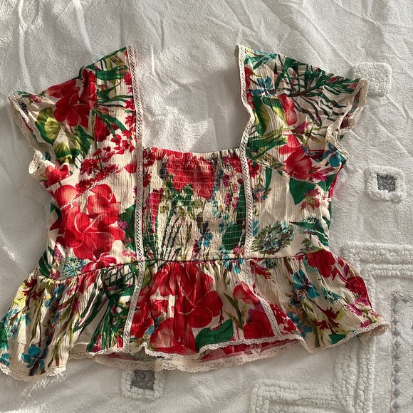 Buffalo David Bitton Squareneck Floral Cropped Blouse Size M - Picture 2 of 6